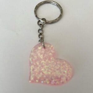 NWT Iridescent Pink Glitter Hanging Heart Keychain
